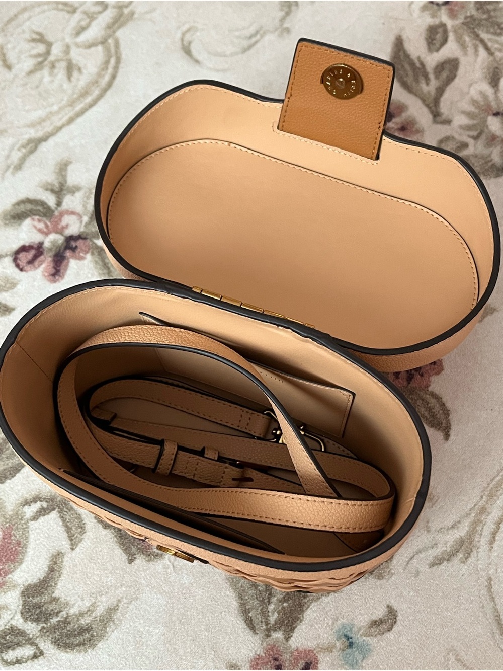 Charles & Keith Peach and Tan Woven Mini Top-Handle Bag - Picture 6 of 6
